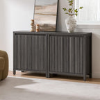 SICOTAS Sideboard Buffet Cabinet with Storage, Fluted Credenza Console Cabinet with Adjustable Shelves, Modern Coffee Bar Storage Cabinet for Kitchen, Living Room, Entryway, Black Oak, 3 PCS