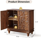 weselon Accent Cabinet with 2 Doors, Farmhouse Carved Buffet Sideboard with Adjustable Shelves, Storage Cabinet Entryway Table for Living Room (Walnut)