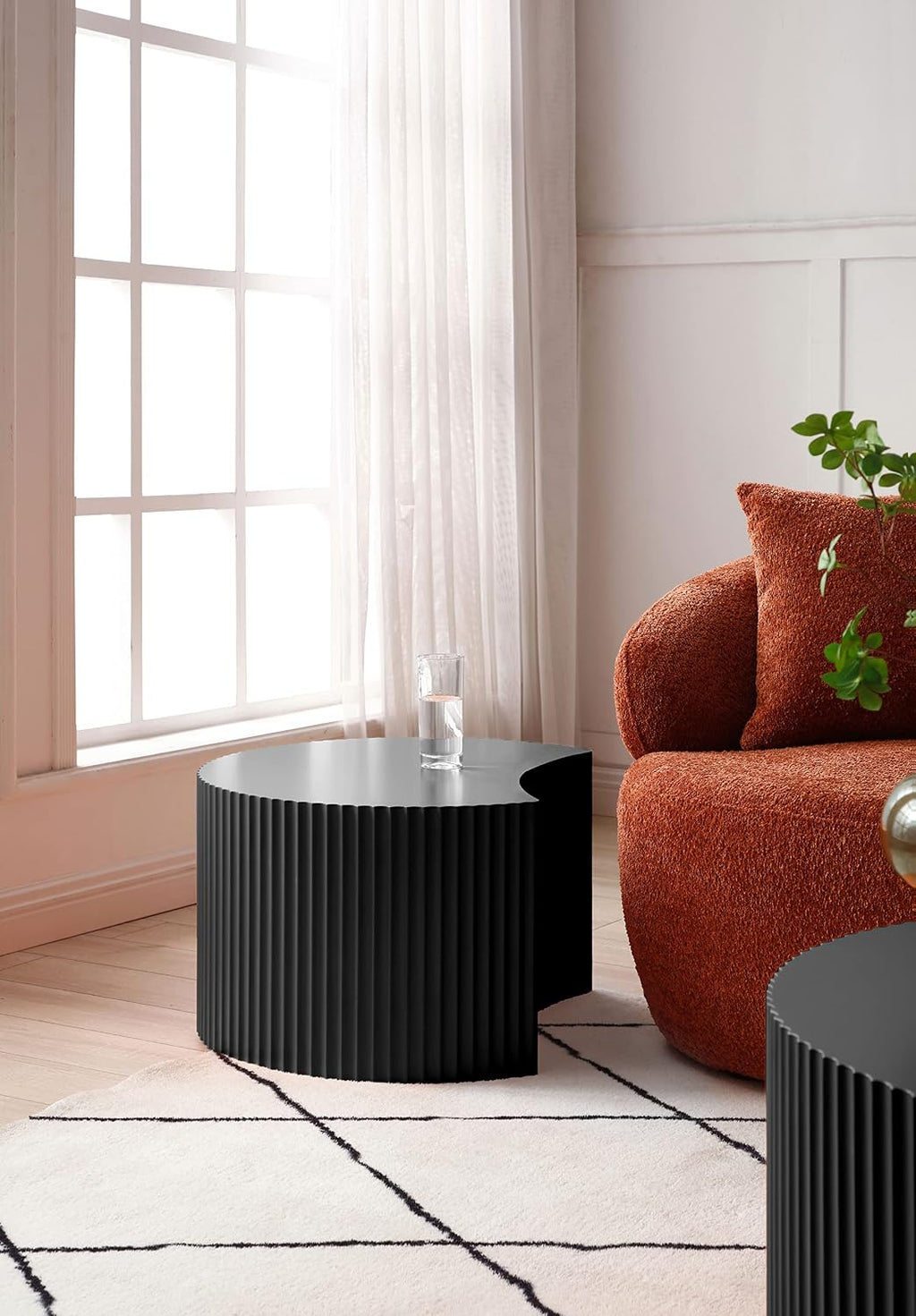 32" Textured MDF Side Coffee Table, Small Nesting Tables with Space Saving Layout, Nesting Table Set for Indoor Leisure and Office scenarios, Black