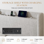 SHA CERLIN Queen Size Storage Bed Frame with 4 Oversized Drawers, Modern Wingback Headboard with Storage Shelf & Charging Station, No Box Spring Needed, Easy Assembly, Light Beige