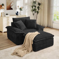 Oversized Chaise Lounge Chair Indoor with Ottoman, Upholstered Corduroy Modern Sofa Chair, Deep Seat Comfy Reading Armchair, Sleeper Sectional Couch for Living Room/Bedroom(47.6"W, Black)
