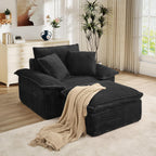 Oversized Chaise Lounge Chair Indoor with Ottoman, Upholstered Corduroy Modern Sofa Chair, Deep Seat Comfy Reading Armchair, Sleeper Sectional Couch for Living Room/Bedroom(47.6"W, Black)