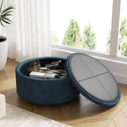 30 Inch Round Storage Ottoman,Modern Blue Tufted Ottomans,Circular Coffee Table with Removable Top,Upholstered Large Ottoman with Storage Footrest Stool for Bedroom Living Room (Blue)