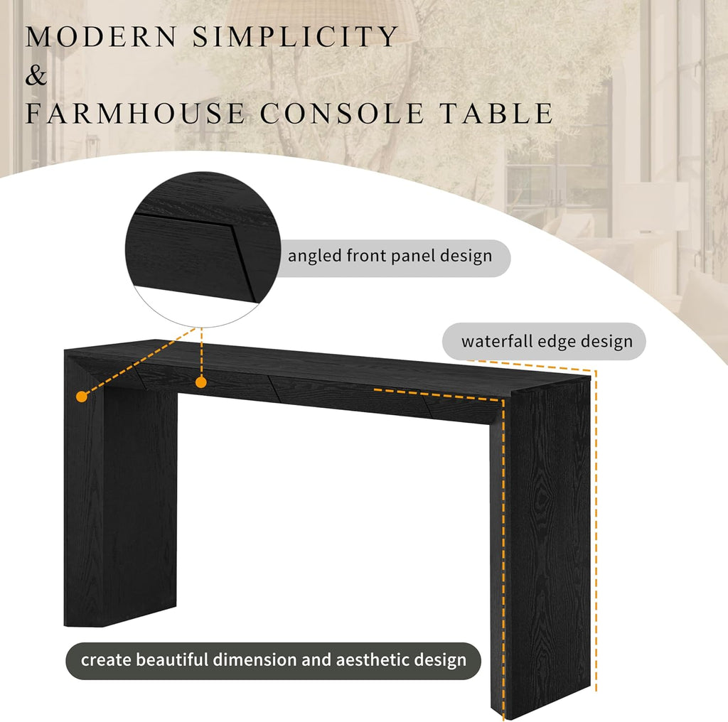 LKTART 60" Modern Farmhouse Console Table with 2 Drawers, Sofa Table Behind Sofa, Wooden Entryway Table for Living Room, Entryway & Foye,Black