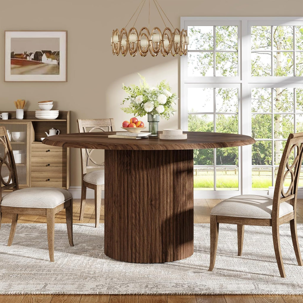 Tribesigns 47" Round Dining Table for 4, Farmhouse Kitchen Table with Metal Base, Modern Small Dinner Table for Dining Room,Kitchen (Chairs Not Included)