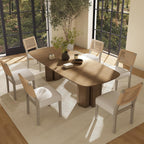 Farmhouse Dining Chairs Set of 4, Upholstered Kitchen Room Chairs with Rattan Back, Solid Wood Woven Back Dining Chairs Accent Linen Side Chair for Dining/Living Room/Dinner, Ivory