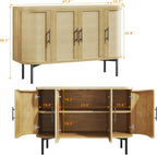 HUAHUU Sideboard Buffet Cabinet with Storage, 47.2" Rattan Sideboard Cabinet with Adjustable Shelf, Metal Legs, Modern Buffet Sideboard for Kitchen, Living Room, Entryway, Natural Oak