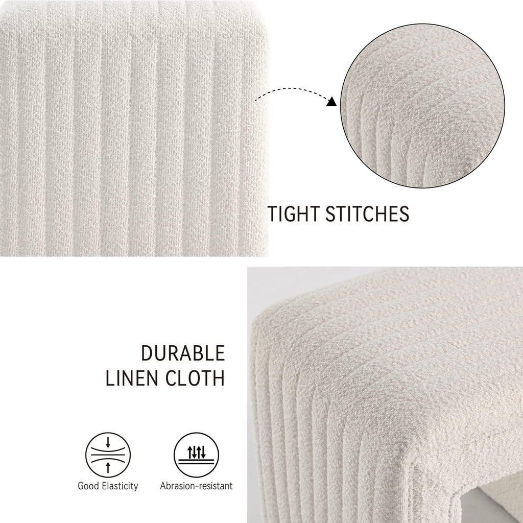 Get Set Style Vanity Stool Chair, Fully Assembled Modern Boucle Ottoman Footstool with Wooden Legs, Multifunctional Upholstered Sofa Bench Extra Seat for Makeup Room Living Room Entryway Office, White