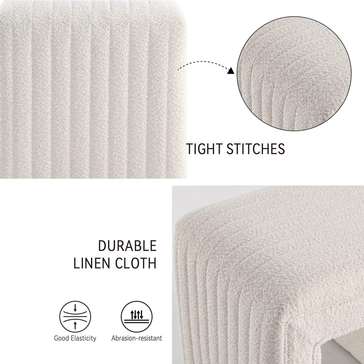 Get Set Style Vanity Stool Chair, Fully Assembled Modern Boucle Ottoman Footstool with Wooden Legs, Multifunctional Upholstered Sofa Bench Extra Seat for Makeup Room Living Room Entryway Office, White