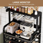 Mini Fridge Stand with Power Outlet, Microwave Stand with Wine Rack, Coffee bar with Removable Storage Baskets, Suitable for Dorm, Kitchen, Dining Area, Black