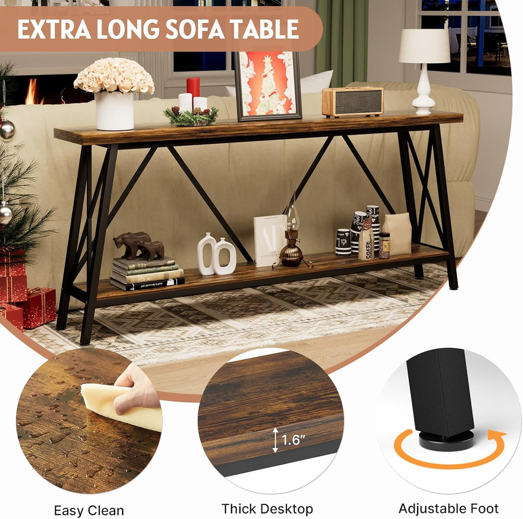 Rovibek 70.9 Inches Extra Long Sofa Table Narrow - Extra Long Console Table Behind Couch with X-Shaped Support, Industrial Long Entry Sofa Console Table Grey for Living Room