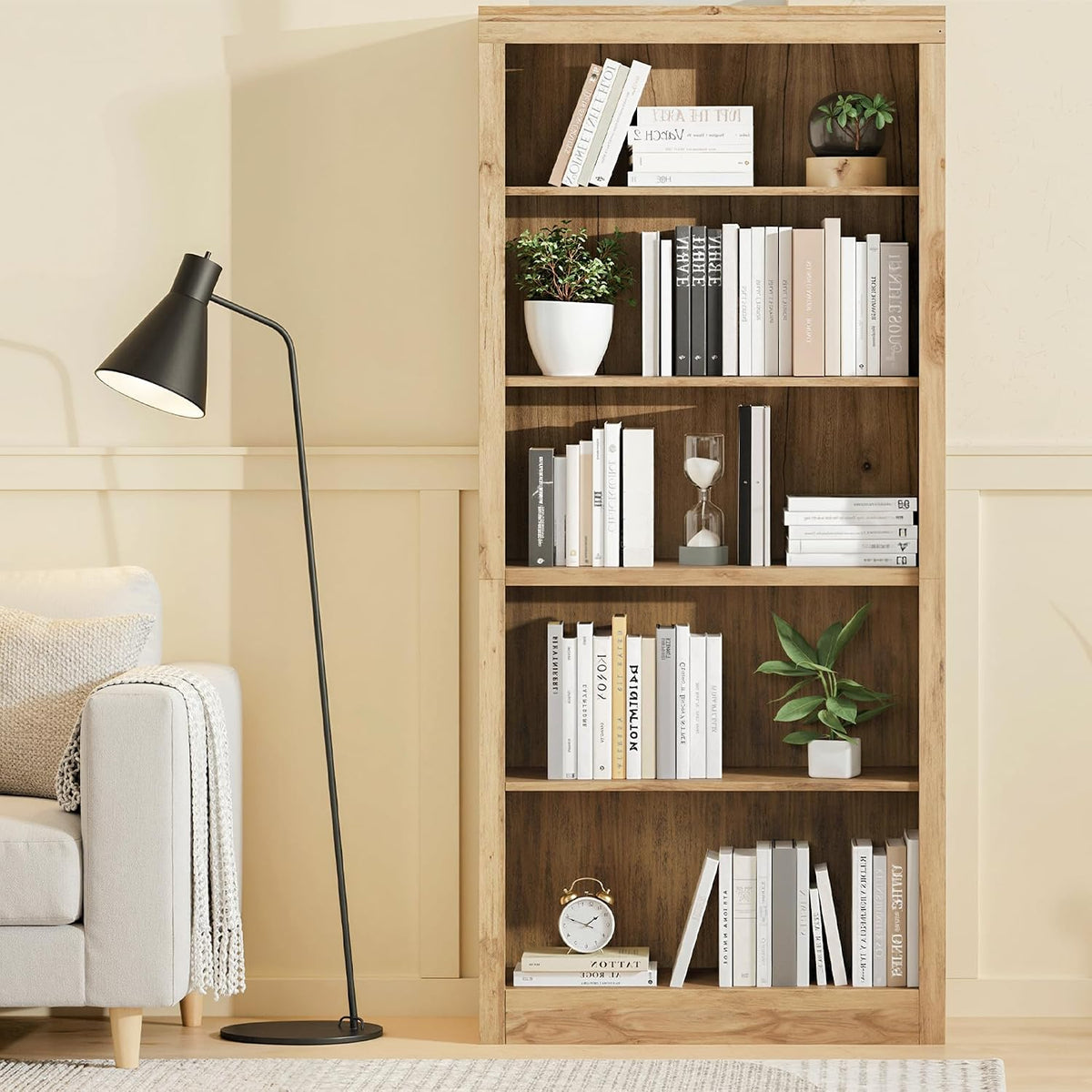 GarveeHome 71 in Tall Bookcase,Wooden Bookshelf with 5 Tiers, Modern Book Shelf in Swedish Oak, Floor Standing Display Shelves for Bedroom, Living Room and Office for Home