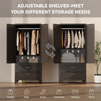 Baborokic Metal Wardrobe Cabinet with Hanging Rod,71" Armoire Wardrobe Closet with Adjustable Shelves,Farmhouse Steel Clothing Storage Cabinets for Bedroom,Office,Laundry Room Black