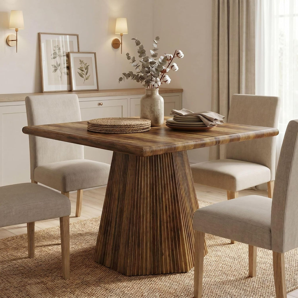 Tribesigns Square Dining Table for 4, 31.5-Inch Farmhouse Kitchen Table with Sturdy Pedestal Base for Kitchen & Dining Room & Living Room (Rustic Brown)