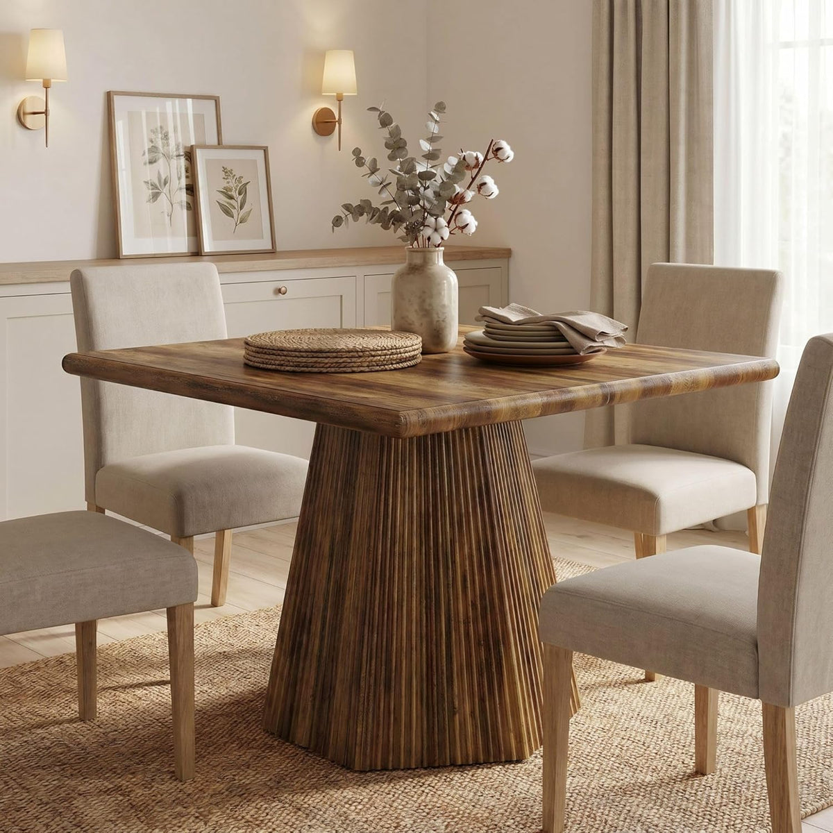 Tribesigns Square Dining Table for 4, 31.5-Inch Farmhouse Kitchen Table with Sturdy Pedestal Base for Kitchen & Dining Room & Living Room (Rustic Brown)
