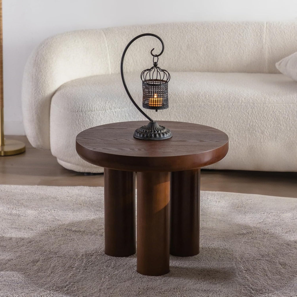 24" Walnut End Table, Simple End Table, Handcrafted Solid Round Table for Living Room, Apartment, Easy Assembly.