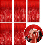 5 Pack Foil Curtain Backdrop Red Metallic Tinsel Foil Fringe Curtains Photo Booth Props for Birthday Wedding Engagement Baby Shower Bachelorette Christmas Holiday Celebration Party Decorations