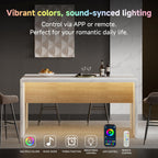 63" Marble Kitchen Table for 4-6, Island Table for Kitchen with RGB Led Lights, Mordern Faux Marble Stripes Kitchen Dining Table with Charging Station for Dinner and Living Room