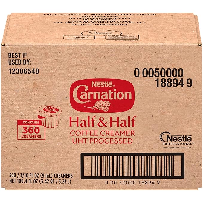 Nestle Carnation Coffee Creamer Half and Half, Made with Real Dairy, 0.304 fl oz Tubs (Pack of 360)