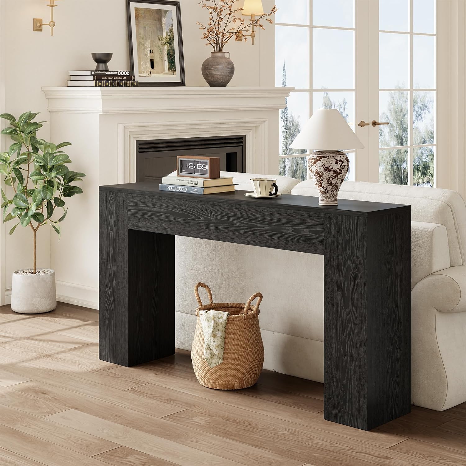 Epecoya 53 Inch Black Farmhouse Console Table for Entryway Hallway | Small Entryway Table, Wood Black Finish, Behind Sofa Couch, Easy Assembly, Display Decor, 12"D x 53.25"W x 31.5"H