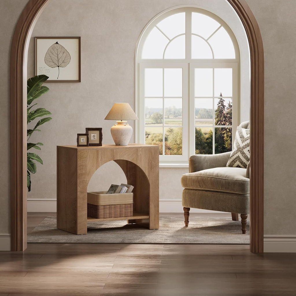 Tribesigns Farmhouse End Side Table of 2 Packs, Large Sofa Side Table with Wooden Pedestal for Living Room, Bedside Storage Nightstand for Bedroom, Accent Furniture, Easy Assembly, Light Brown