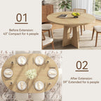 Epecoya 59-Inch Extendable Round Dining Table for Dining Room, Light Oak | 4-6 People Farmhouse Oval Wood Expandable Kitchen Dinner Table with Heavy Cross Pedestal for Living Room, Apartment