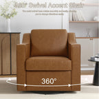 Faux Leather Swivel Accent Barrel Chairs Set of 2, Brown