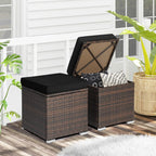 ORALNER 16" Outdoor Ottoman, Set of 2 Wicker Ottoman with Storage, All-Weather Rattan Cube Footstool w/Removable Cushion Covers, Square Foot Rest Seating for Patio, Porch, Deck, Poolside (Black)
