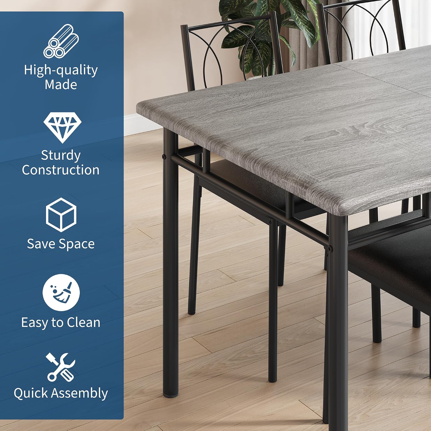 Garvee Dining Table Set for 4, Small Kitchen Table with Upholstered Chairs | Farmhouse Wood Dining Table Chairs for Kitchen Room, Small Spaces, Apartment
