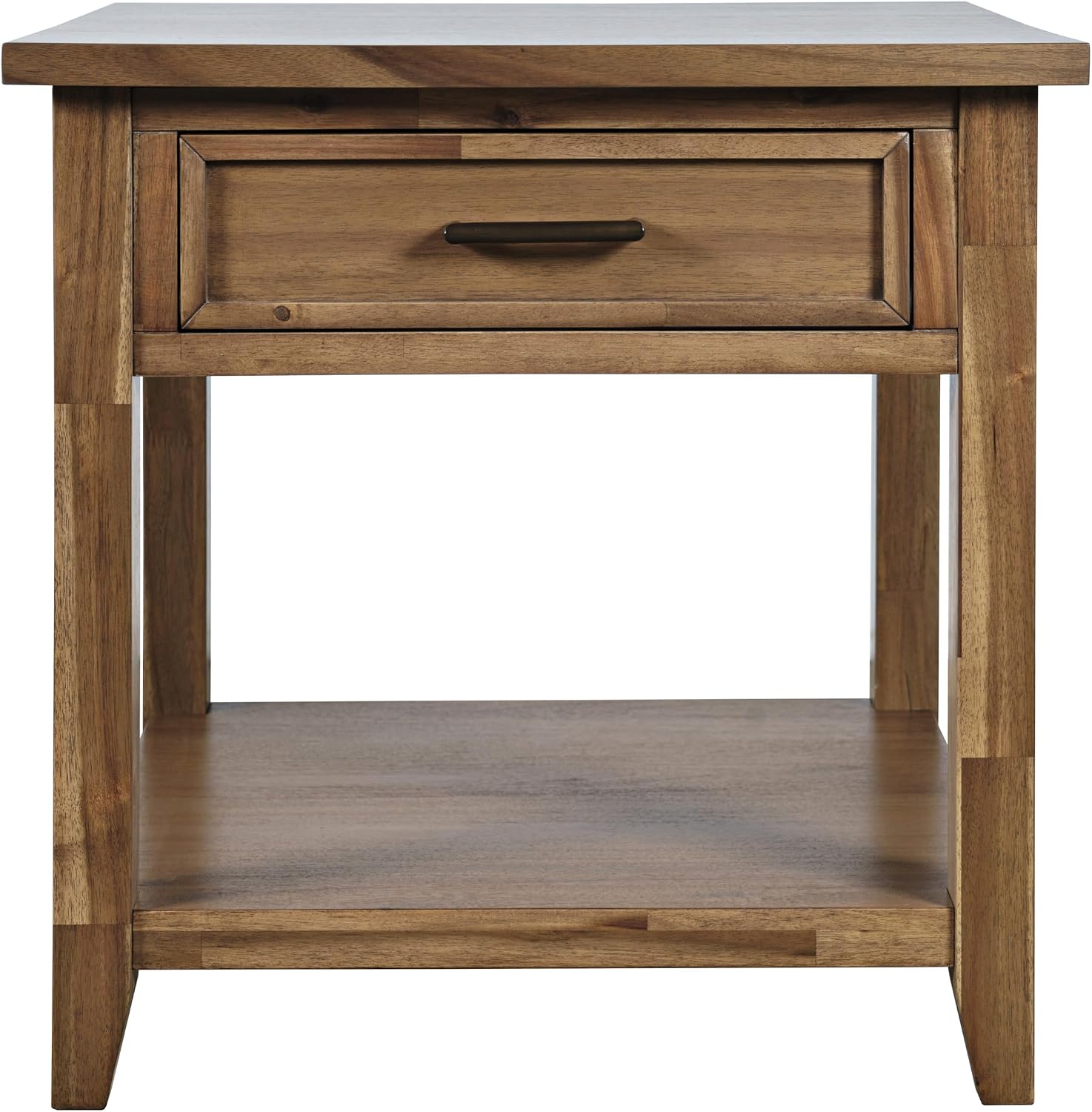 Jofran Acacia Wood Square End Table with Storage, Transitional Rustic Side Table for Living Room Bedroom, Accent Table, Wire Brush Brown