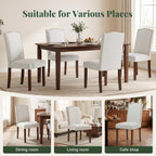 Upholstered Dining Chair Set of 4, Farmhouse Fabric Kitchen Chair | Modern, Padded Seat, Solid Wood Legs, High Back, Nailhead Trim, Living Room, Restaurant, Hotel, Beige