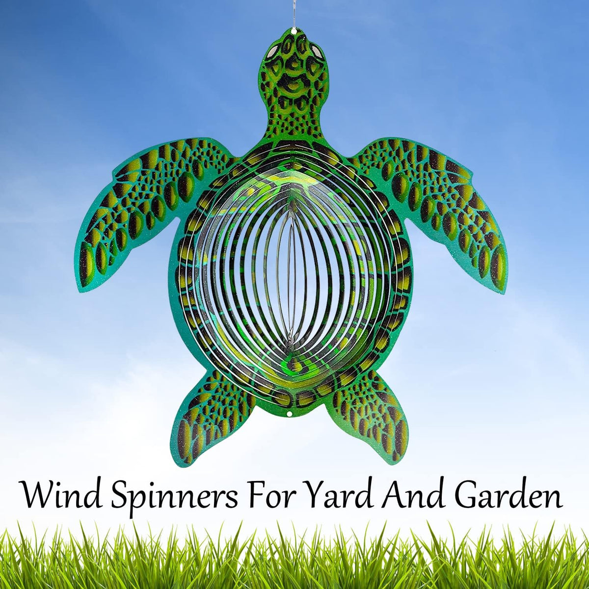 ISEO Turtle Wind Spinner for Yard and Garden, Hanging Outdoor Decor, Yard Art, Porch and Patio Decorations, Metal Wind Spinners Outdoor, Weather Resistant, 12”