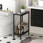 Narrow Side Table, Skinny End Tables with Magazine Holder, Small Sofa Table for Small Spaces, Space-Saving Design, Slim Nightstand Bedside Table for Living Room, Bedroom, Office, Black