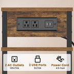 Creso hom Side Table with Charging Station, End Tables Living Room, 21.7 Inch Skinny Night Stand with Storage, Small Bedside Tables for Bedroom, Office, Dorm, Hallway, Rustic Brown