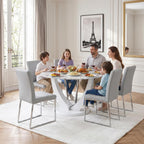 Modern 5 Piece Round Dining Table Set for 4, 47.2" White Faux Marble Kitchen Table with Upholstered PU Leather Chairs, Dining Room Furniture Set for Apartment, Breakfast Nook, Small Space