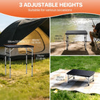 FUNYKICH Camping Table with Waterproof Plastic Tabletop 22.8''x15.7'', 3 Height Adjustable Small Folding Table, Lightweight Portable Picnic Table with Carry Handle for Picnic Beach Travel,Black Silver
