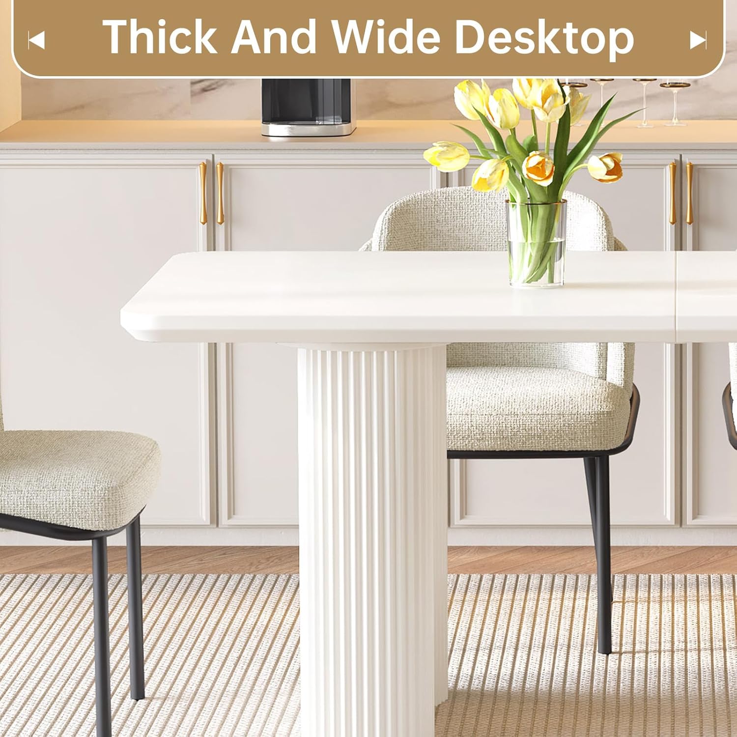 White Dining Table, Modern Rectangular Dining Room Tables for Kitchen, Bar, Living Room, Easy Assembly, Kitchen Table Only