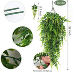 RECUTMS Hanging Artificial Plants 4Pcs UV Resistant Fake Boston Fern Realistic Faux Greenery Plastic Ivy Vines for Wall Home Room Garden Wedding Party Garland Outside Decoration(Green)