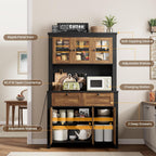 Garvee 66" Tall Pantry Cabinet with LED Lights & Charging Station, Kitchen Pantry Storage Cabinet Kitchen Hutch Coffee Bar with Adjustable Shelves for Dining Room, Living Room
