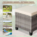ORALNER Set of 2 Outdoor Ottoman, 16” Wicker Foot Stools, All-Weather Rattan Cube Footstool w/Removable Cushions, Square Footrest Extra Seating for Patio, Porch, Deck, Easy Assembly (Beige)