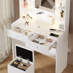 Haewon Makeup Vanity Desk with Lighted Mirror and Chair Set, White | 10 LED Light Bulbs, 3 Lighting Modes, Built-in Power Outlet, Storage Drawers and Shelves, for Bedroom