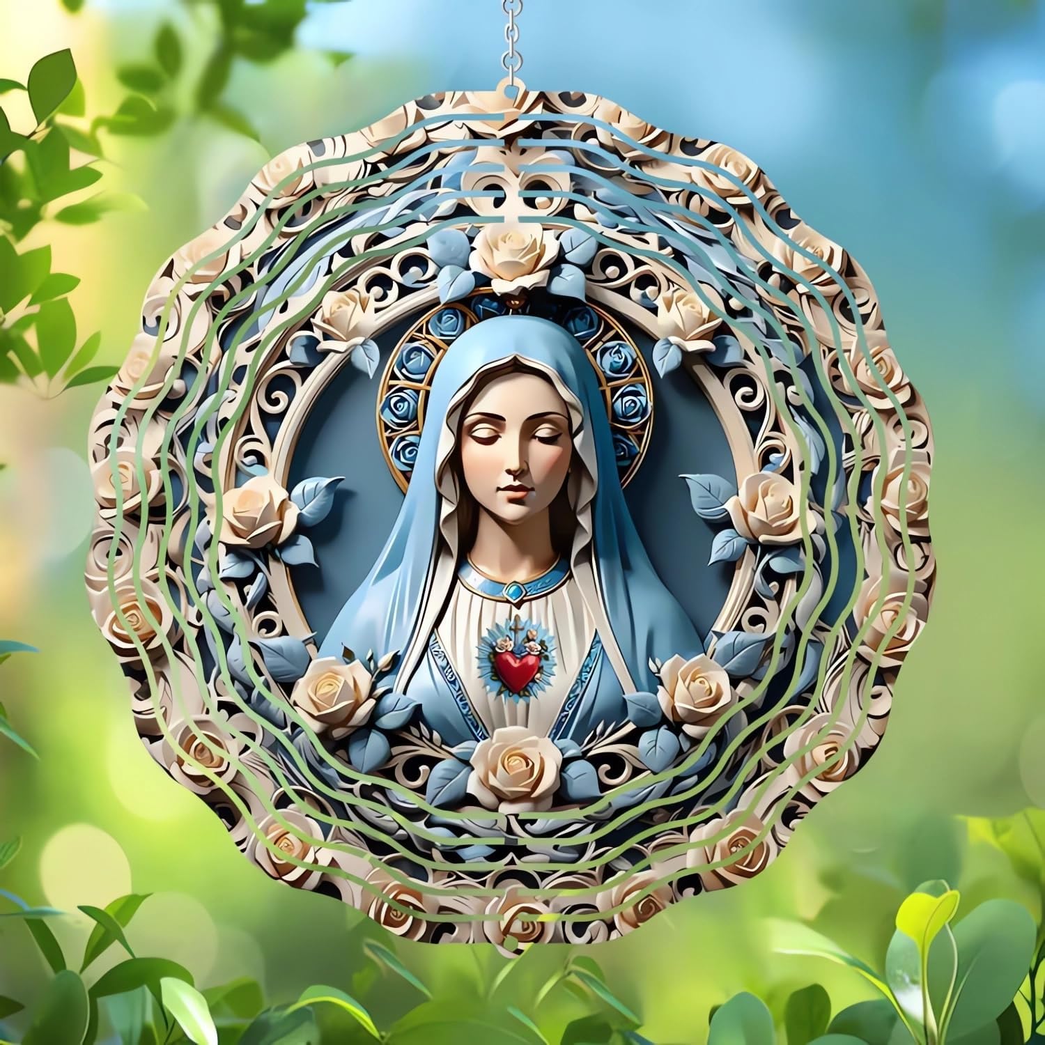Sacred Heart of Mary - Wind Spinners 2026 New Wind Chimes for Outside 3D Metal Windmill Hanging Garden Decor for Yard and Garden Religious Christian Gifts for Women Mom Grandma (10 Inches)