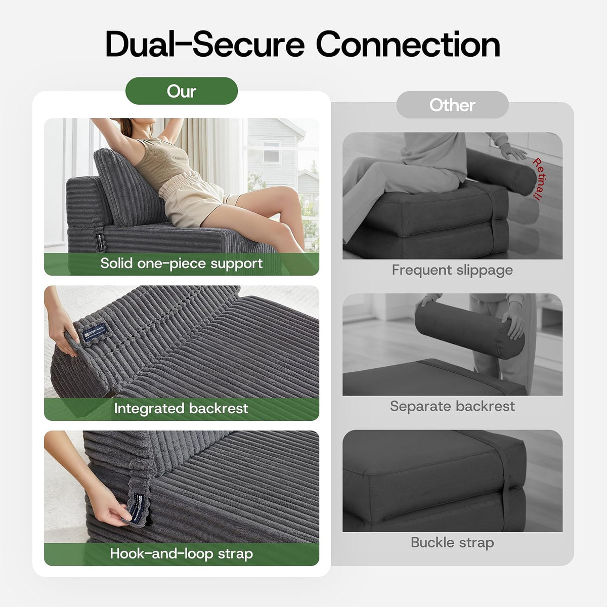 Convertible 4-in-1 Folding Sofa Bed Sleeper Chair Couch Foldable Chaise Lounger & Mattress Pocket Coils+Foam Fill Medium Support, No Assembly for Living Room/Bedroom, Full