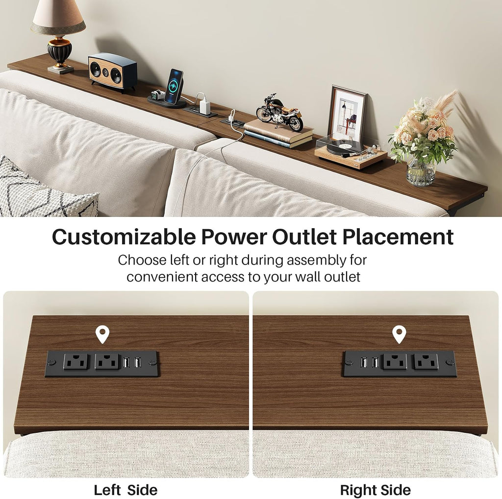 Kitstorack Narrow Sofa Table with Charging Station, 78.8" Behind Couch Table, Adjustable 24.4"-32.7" Height, Modular 2-piece Design for sectionals, entryways, Apartments, and Narrow Living Spaces