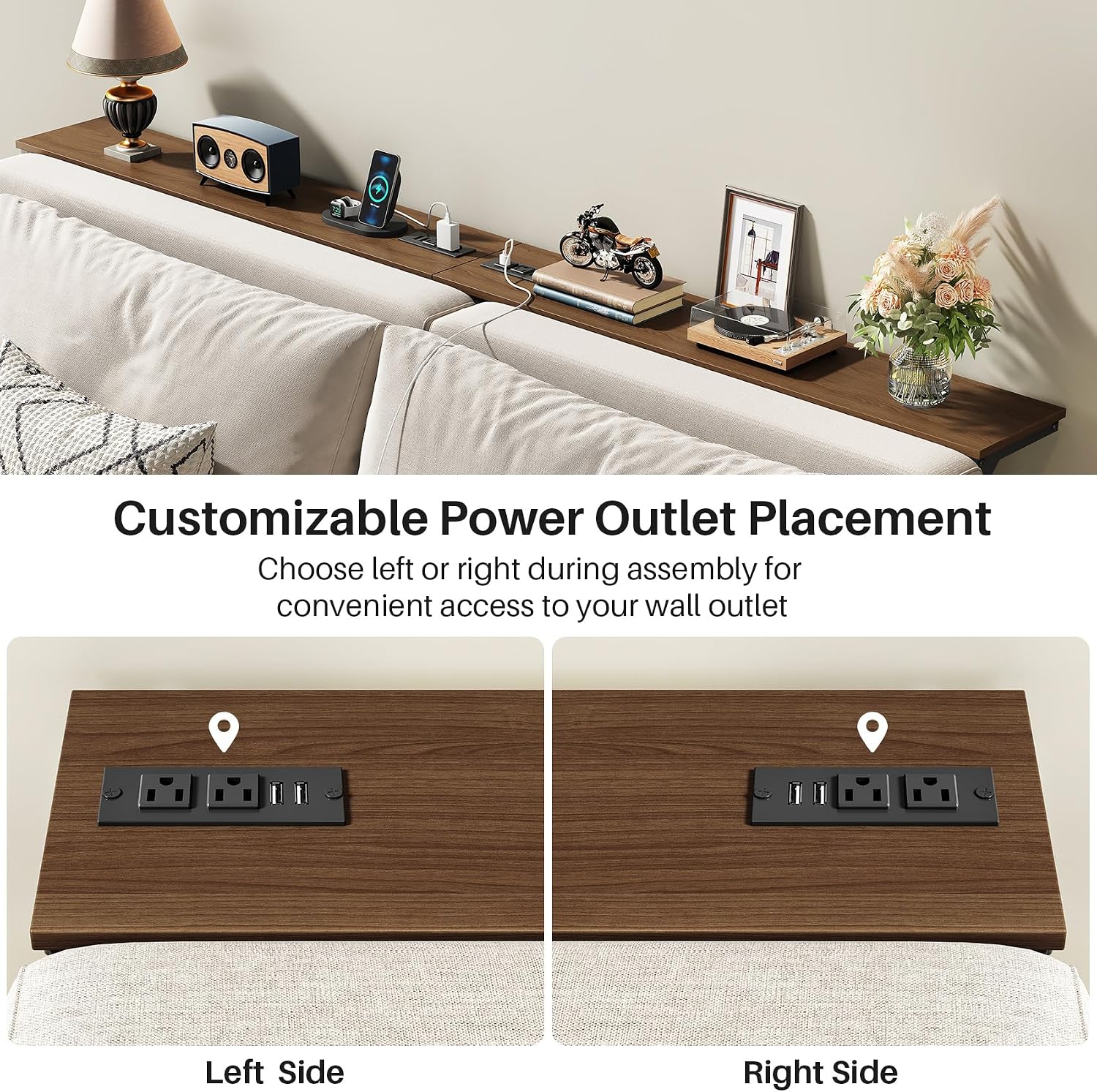 Kitstorack Narrow Sofa Table with Charging Station, 78.8" Behind Couch Table, Adjustable 24.4"-32.7" Height, Modular 2-piece Design for sectionals, entryways, Apartments, and Narrow Living Spaces