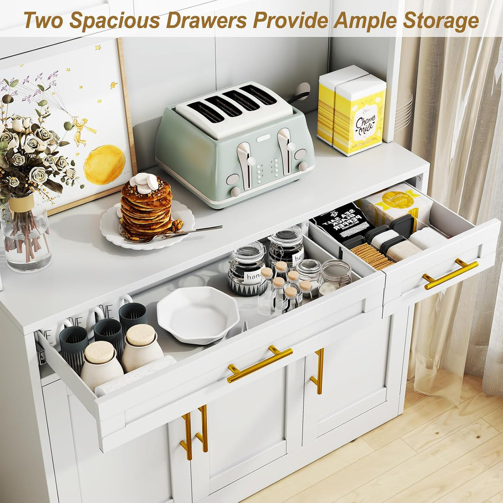 71" Metal Large Pantry Storage Cabinet with Adjustable Shelves,Kitchen Pantry Storage with Drawers,Tall Kitchen Hutch with Countertop for Kitchen,Dining Room and Living Room,White