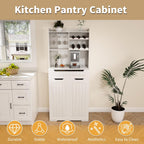 70.8" Tall Pantry Cabinet with Hutch, Sideboard Storage Cabinet with Drawer for Dining Room, Living Room, Wine Bar Cabinet for Liquor and Glasses for Coffee Bar, White