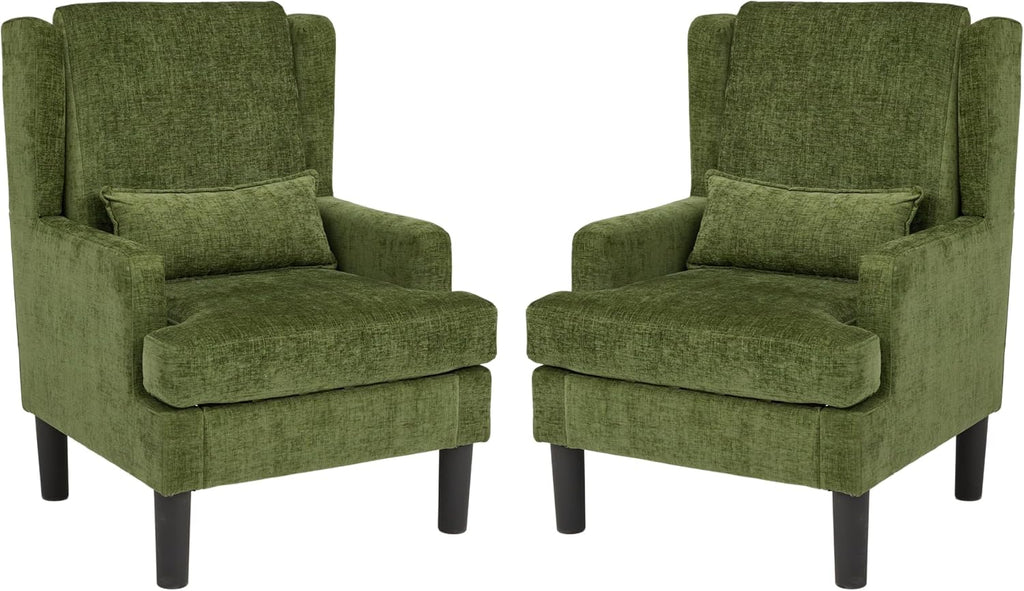 Garvee Wingback Accent Chair Set of 2, Mid-Century Chenille Reading Chair | High back design, 5.1 in spring + foam cushion, wood frame with metal backrest, lumbar pillow, 350 lb capacity