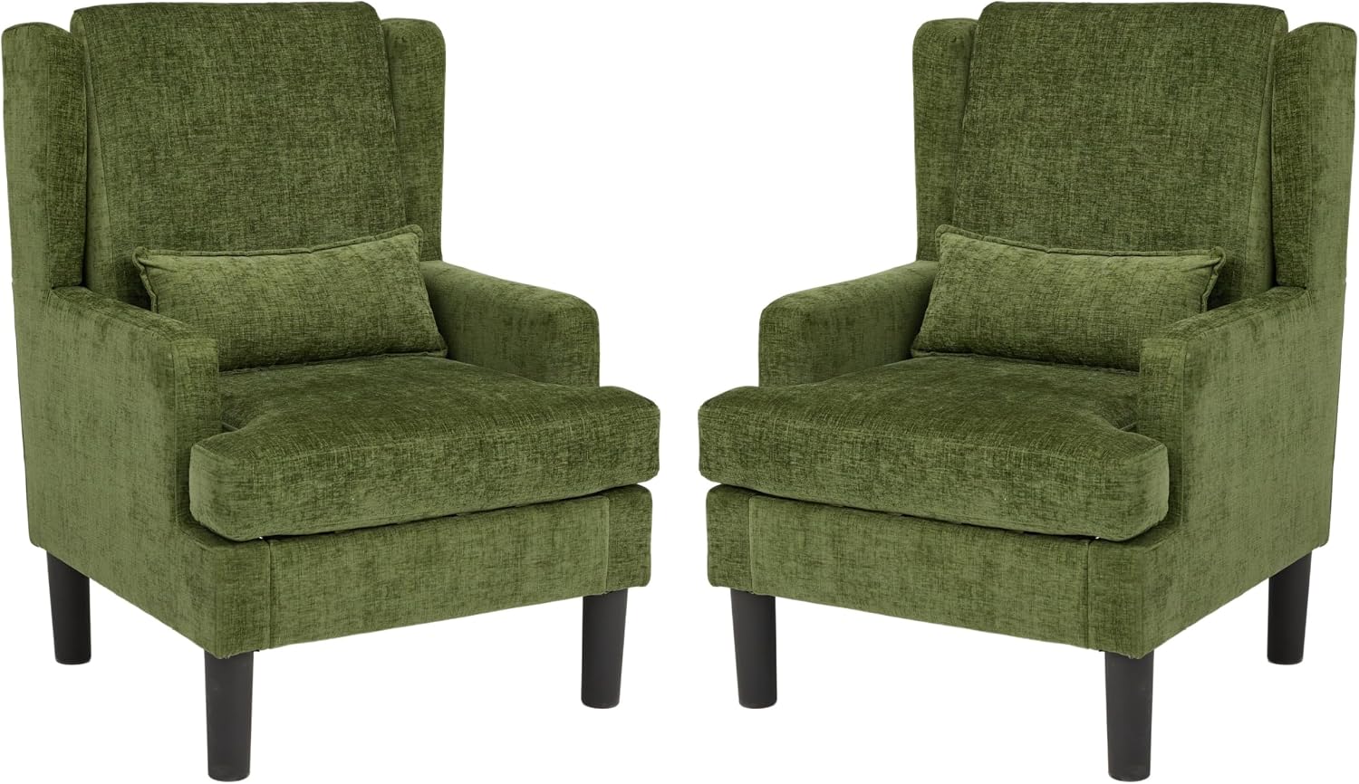 Garvee Wingback Accent Chair Set of 2, Mid-Century Chenille Reading Chair | High back design, 5.1 in spring + foam cushion, wood frame with metal backrest, lumbar pillow, 350 lb capacity