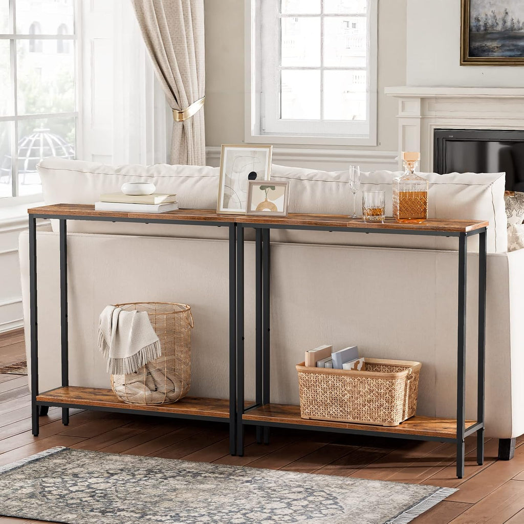 HOOBRO 29.5" L Narrow Console Table, 8.7" D Small Entryway Table | Sofa Table Behind Couch with 2-Tier Storage Display Shelves for Hallway, Foyer, Living Room, Bedroom